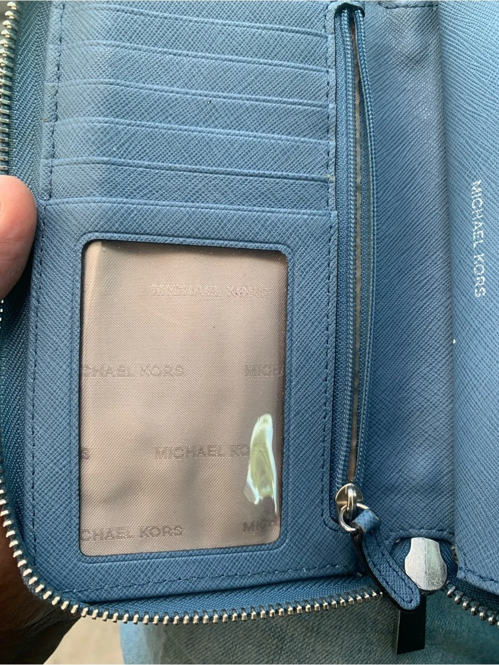 Michael Kors Blue Pebbled Leather Zip Wallet